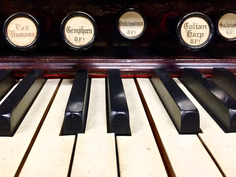detail of keys and stops from old organ