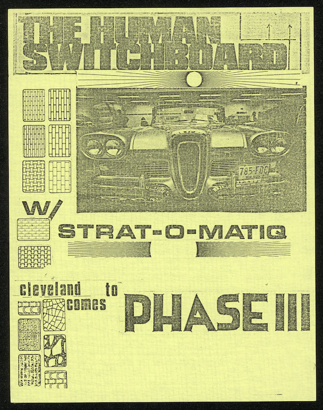 Flyer for The Human Switchboard and Strat-o-Matiq at Phase III, Pittsburgh