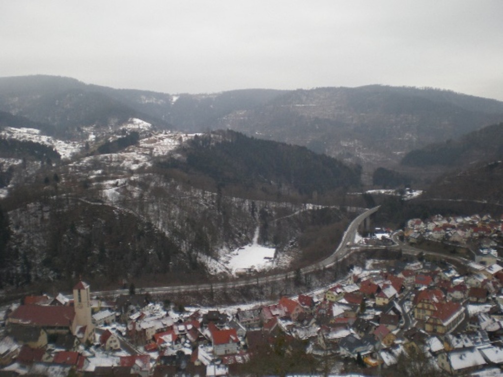 town of Forbach, Germany with light snow cover